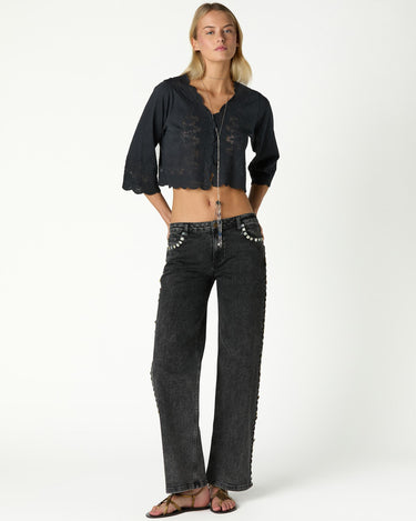 GRAY PEARL BUTTON DENIM