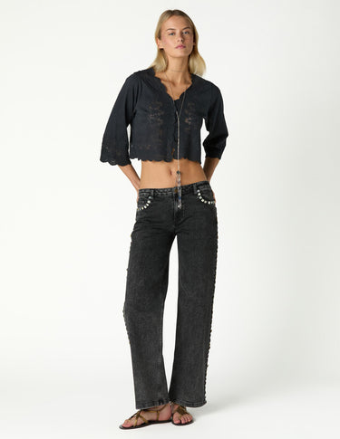 GRAY PEARL BUTTON DENIM