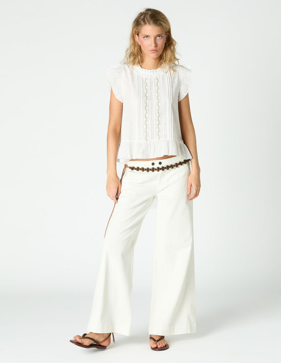 "NN" EMBROIDERED WHITE PANTS