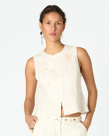 EMBROIDERED LINEN SHIRT ECRU