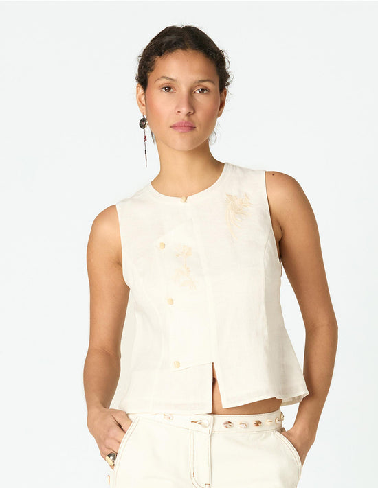 EMBROIDERED LINEN SHIRT ECRU