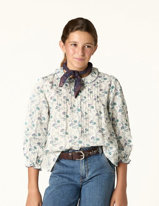 BRIGHT FLOWERS BLUE SHIRT