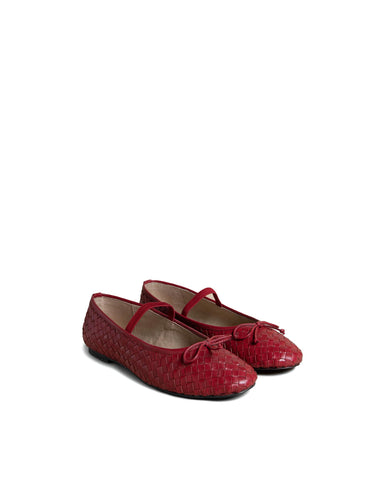 BRAIDED CHERRY-RED BALLET FLATS