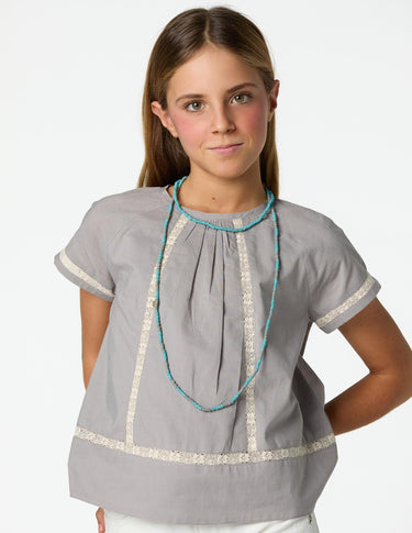 GRAY LACE SHORT SLEEVE SHIRT