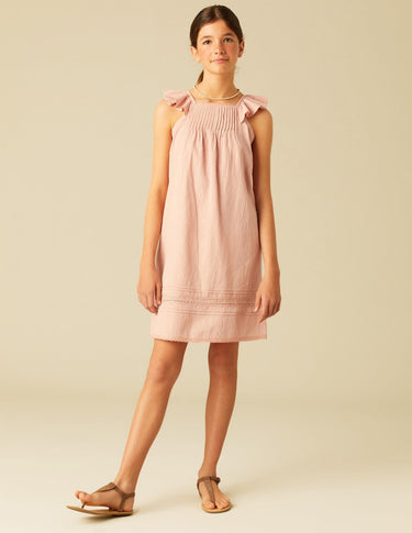 DRAWSTRING RUFFLE DRESS PINK