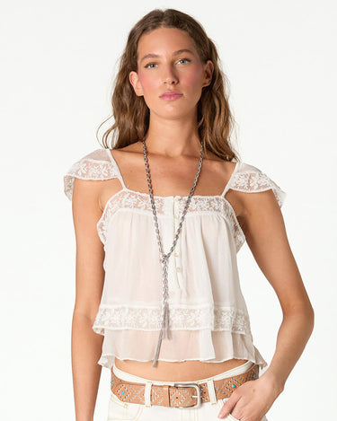RAW LACE CREPE TOP