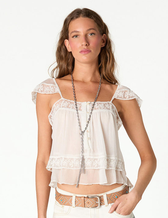 RAW LACE CREPE TOP