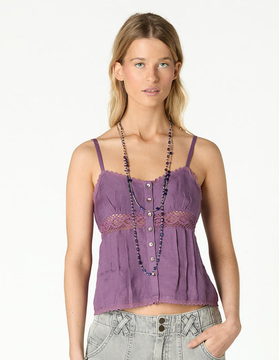 PURPLE DRAWSTRING CAMI TOP