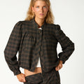 CHAQUETA CUELLO MAO CUADROS MARRÓN