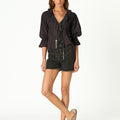 GREY DENIM STUDDED SHORT YOKE