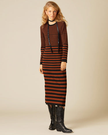 OCHRE/BLACK STRIPED DRESS