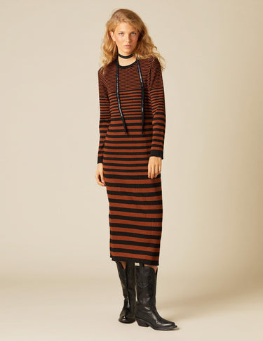 VESTIDO RAYA OCRE/NEGRO
