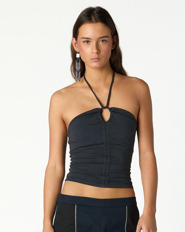 ANTHRACITE RUCHED HALTER TOP