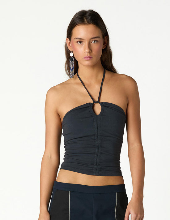 ANTHRACITE RUCHED HALTER TOP