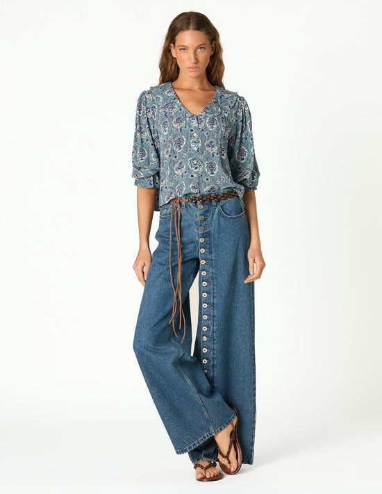 BUTTON-UP BLUE DENIM PANTS