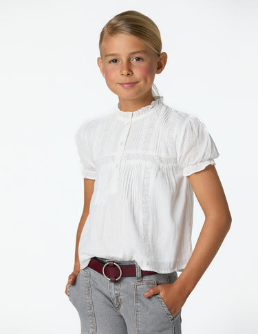 WHITE LACE AND DRAWSTRING SHIRT