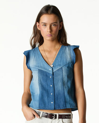 BLUE DENIM PATCHWORK TOP