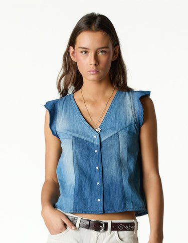 BLUE DENIM PATCHWORK TOP
