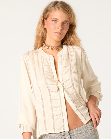 ECRU LACE AND DRAWSTRING SHIRT