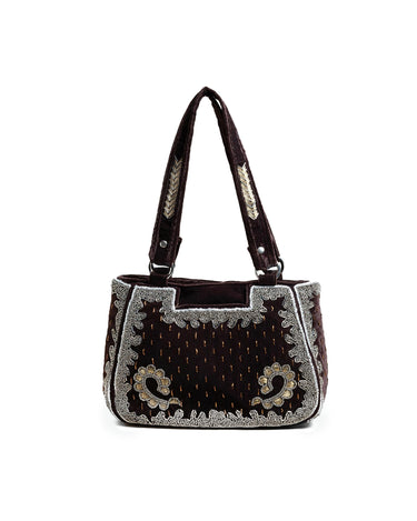 BROWN VELVET BEADED BAG