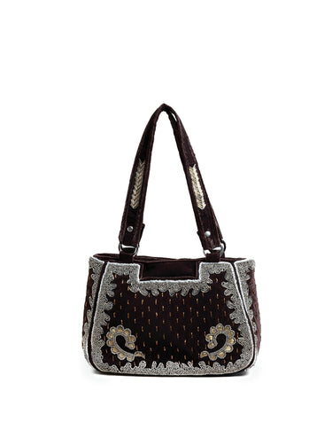 BROWN VELVET BEADED BAG
