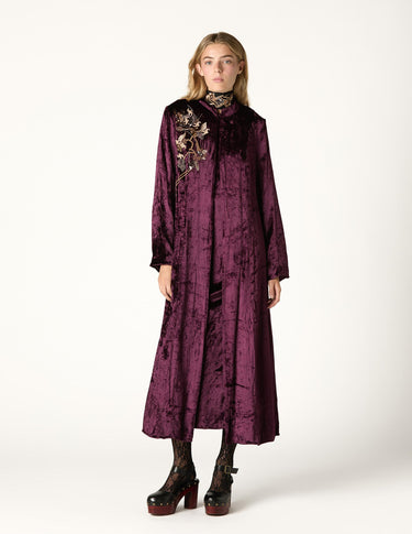 BURGUNDY EMBROIDERED VELVET DJELLABA