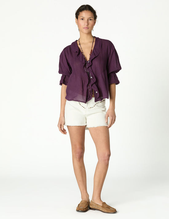 SHORT YOKE STUDS WHITE DENIM