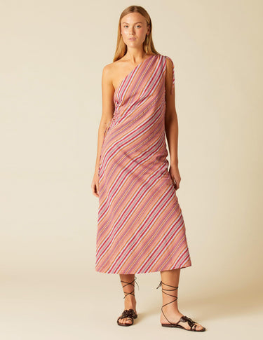 ASYMMETRICAL MULTICOLORED ORANGE DRESS