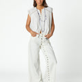 WHITE DENIM BUTTON TROUSERS