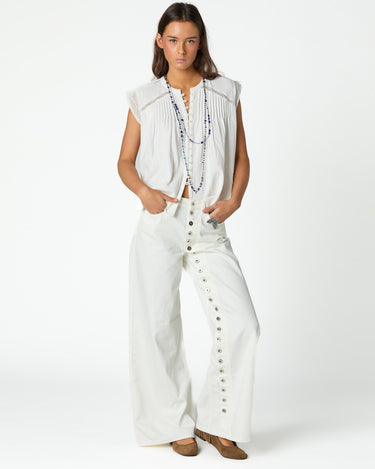 WHITE DENIM BUTTON TROUSERS