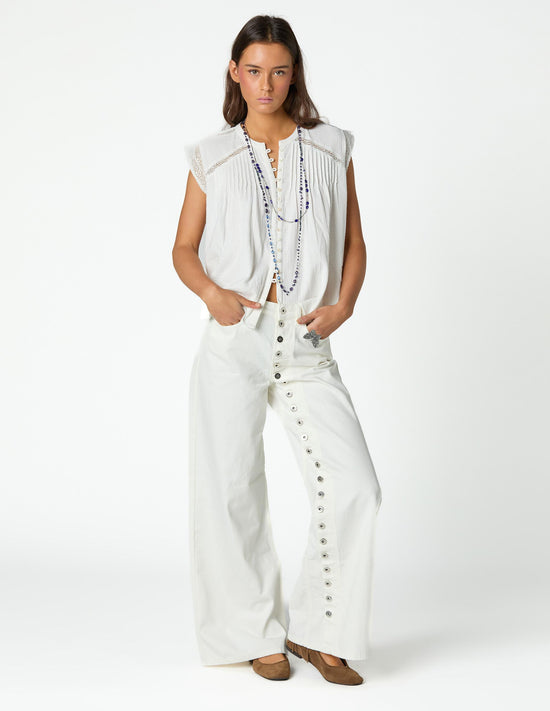 PANTALÓN DENIM BLANCO BOTONES