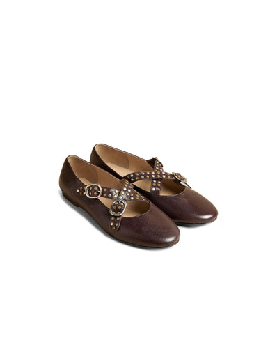 BROWN STUDDED BALLET FLAT