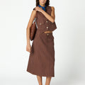 STRIPED BROWN DENIM SKIRT