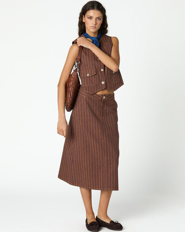 STRIPED BROWN DENIM SKIRT