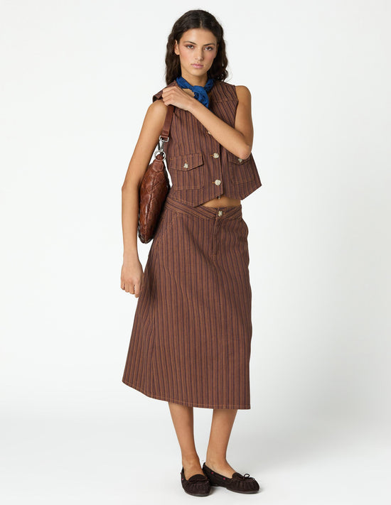 STRIPED BROWN DENIM SKIRT