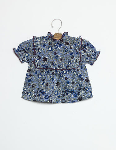 FLORAL PRINT SHIRT WITH BLUE STITCHING