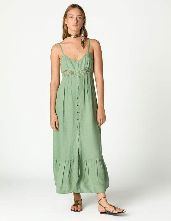 GATHERED STRAPPY DRESS GREEN