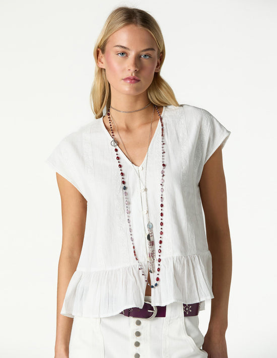 WHITE LACE V-NECK SHIRT