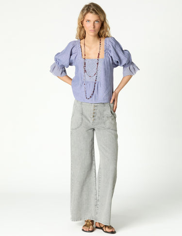 LIGHT GRAY HIGH-WAIST DENIM JEANS