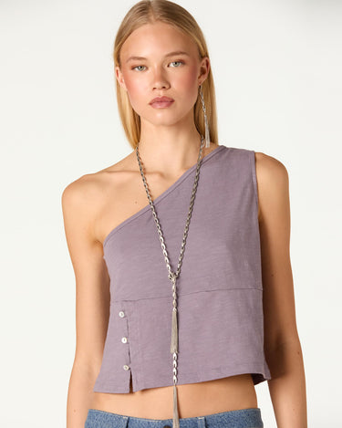 ASYMMETRICAL BUTTON-DOWN OVERCAST T-SHIRT