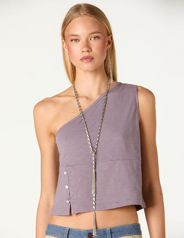 ASYMMETRICAL BUTTON-DOWN OVERCAST T-SHIRT