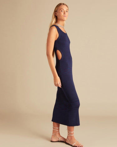 BLUE HEATHERED RIBBED DRESS