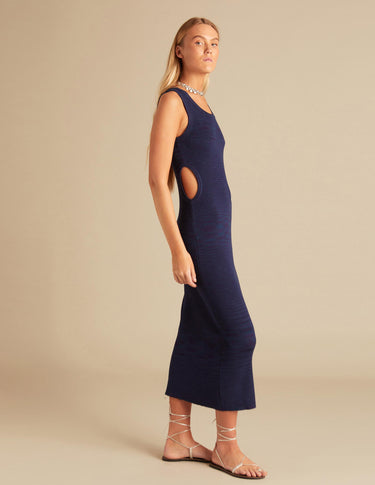 BLUE HEATHERED RIBBED DRESS