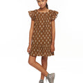 Brown ruffle sleeve dress