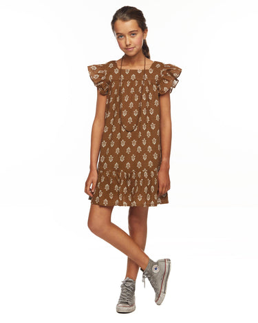 Brown ruffle sleeve dress