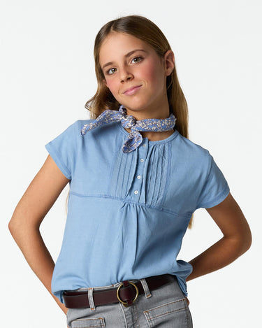 SMOCKED ANILINE BLUE T-SHIRT