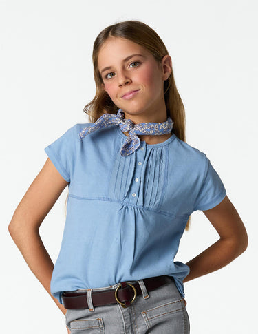 SMOCKED ANILINE BLUE T-SHIRT
