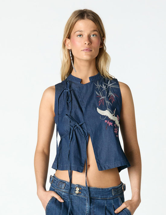 EMBROIDERED DENIM TOP
