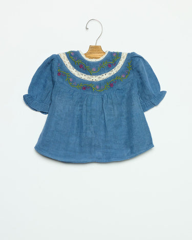 EMBROIDERED ANILINE BLUE SHIRT