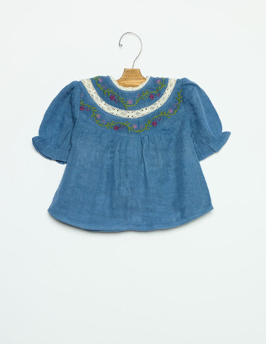 EMBROIDERED ANILINE BLUE SHIRT